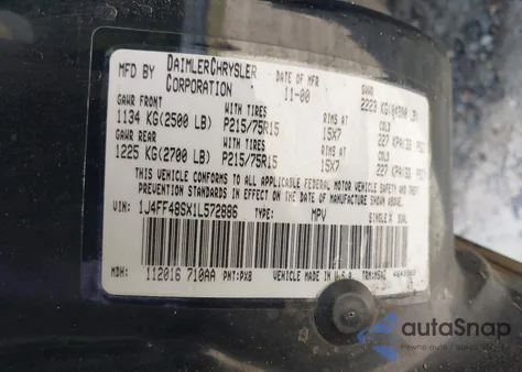 2001 Jeep Cherokee Sport from USA, damaged, VIN 1J4FF48SX1L572886